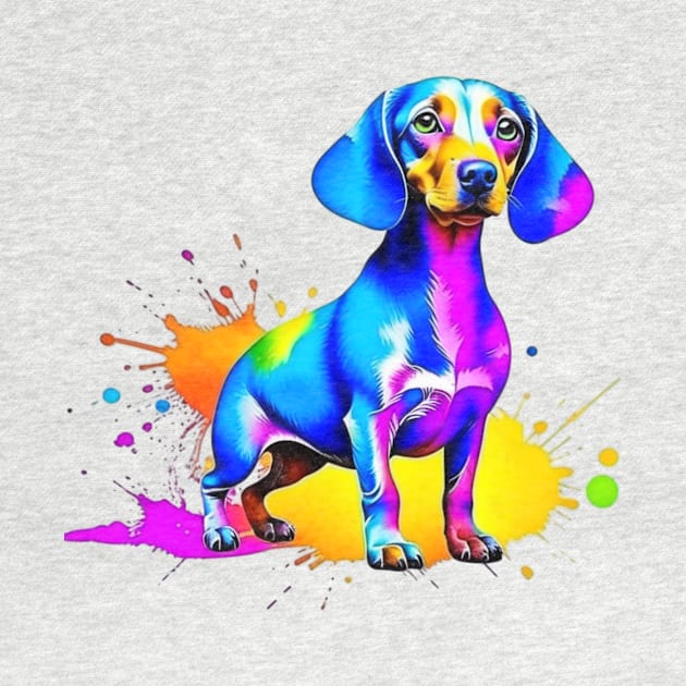 Colorful Dachshund Splatter Art - Playful Canine Delight by Paul Buttermilk 